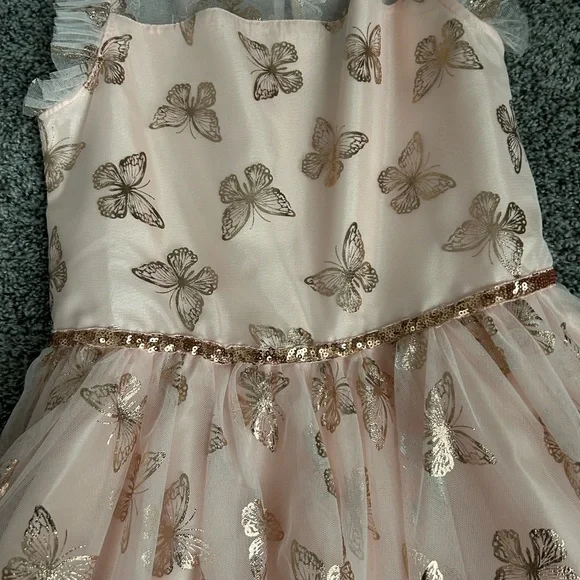 Lilt girls size 14 pink flutter sleeve tulle skirt with rose gold butterfly - Picture 7 of 8